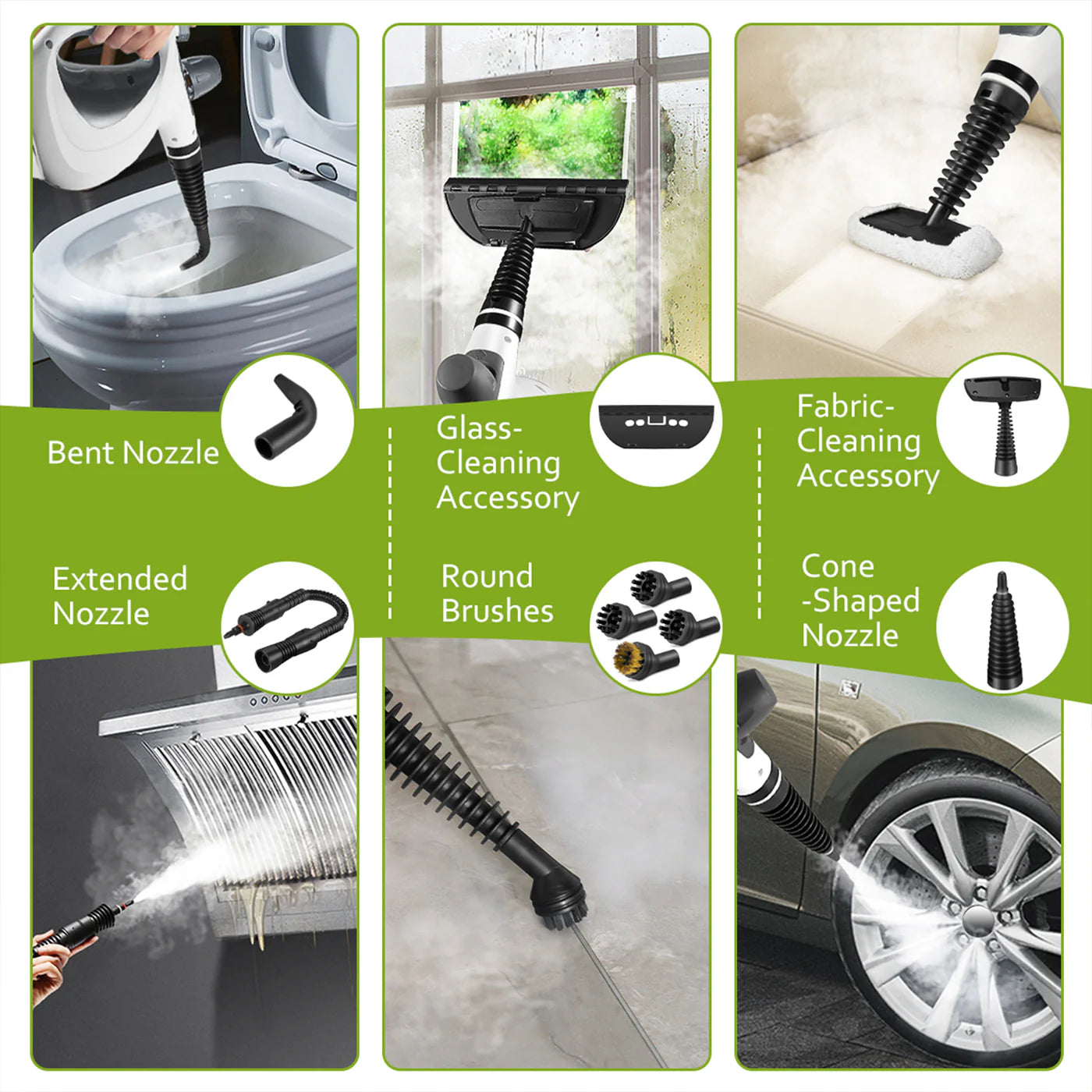 Pressurized Handheld Multi-Surface Natural Steam Cleaner with 12 pcs Accessories